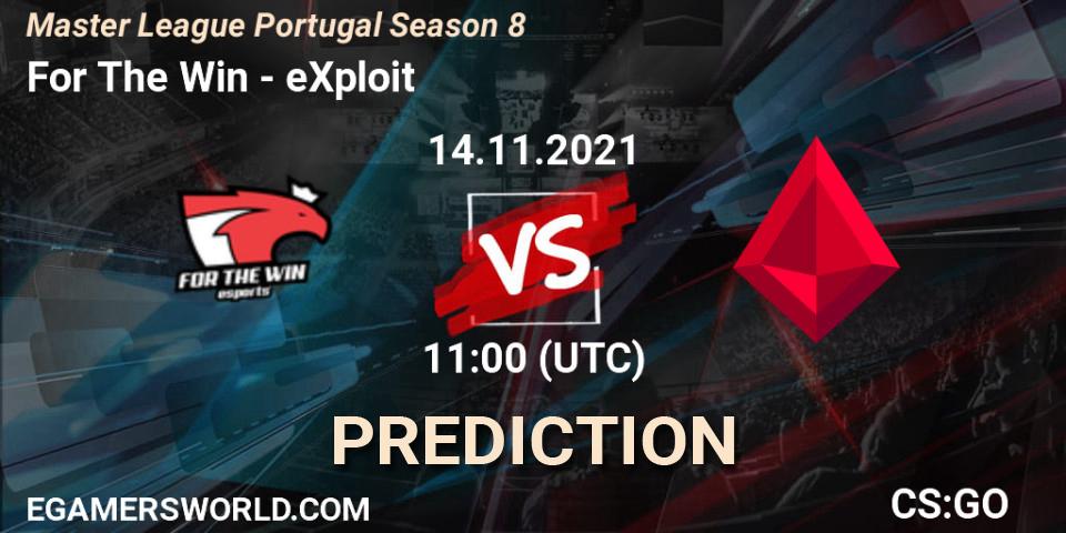 Prognose für das Spiel For The Win VS eXploit. 14.11.2021 at 11:00. Counter-Strike (CS2) - Master League Portugal Season 8