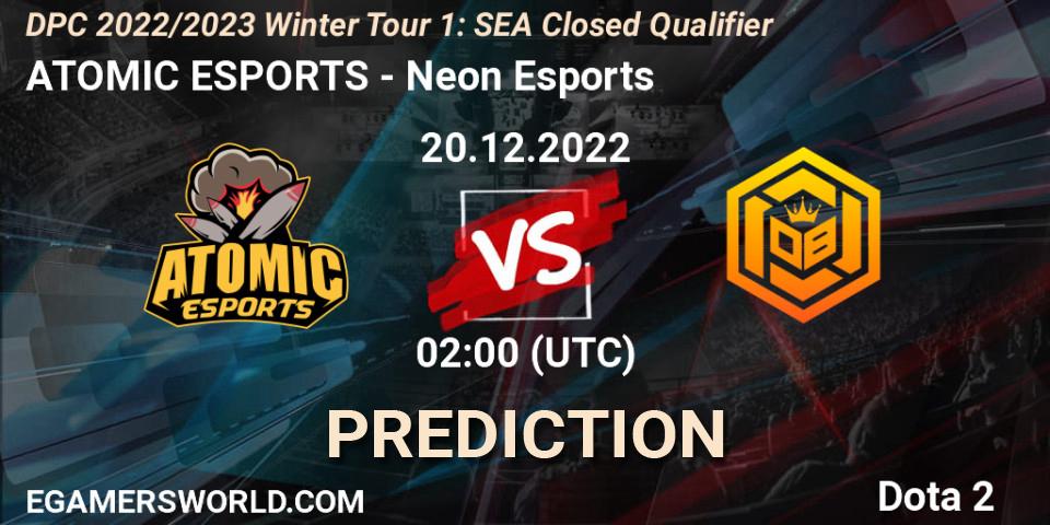 Prognose für das Spiel ATOMIC ESPORTS VS Neon Esports. 20.12.22. Dota 2 - DPC 2022/2023 Winter Tour 1: SEA Closed Qualifier
