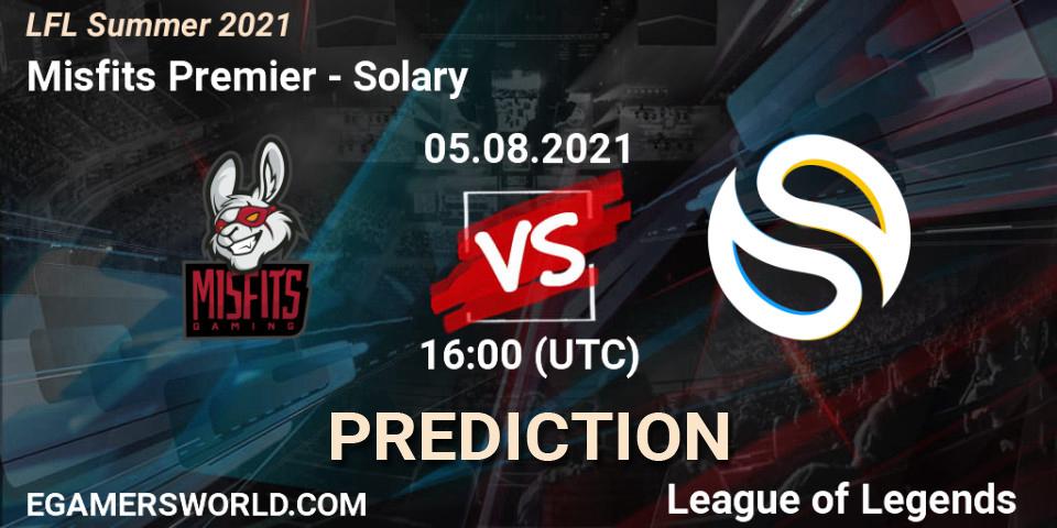 Prognose für das Spiel Misfits Premier VS Solary. 05.08.2021 at 16:00. LoL - LFL Summer 2021