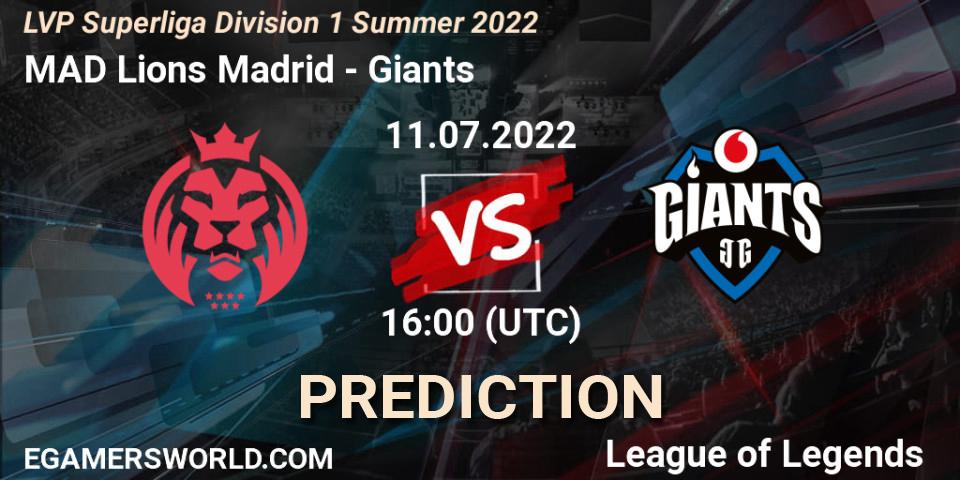 Prognose für das Spiel MAD Lions Madrid VS Giants. 11.07.2022 at 19:00. LoL - LVP Superliga Division 1 Summer 2022