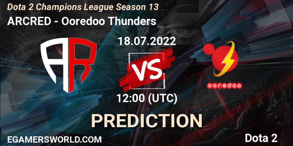 Prognose für das Spiel ARCRED VS Ooredoo Thunders. 18.07.2022 at 12:00. Dota 2 - Dota 2 Champions League Season 13