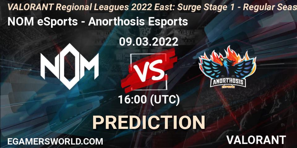 Prognose für das Spiel NOM eSports VS Anorthosis Esports. 09.03.2022 at 16:00. VALORANT - VALORANT Regional Leagues 2022 East: Surge Stage 1 - Regular Season