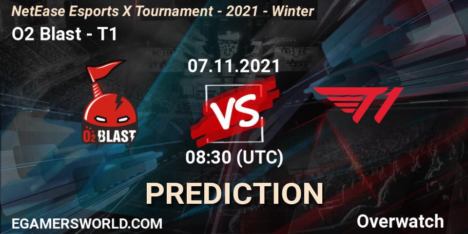 Prognose für das Spiel O2 Blast VS T1. 07.11.2021 at 07:00. Overwatch - NetEase Esports X Tournament - 2021 - Winter