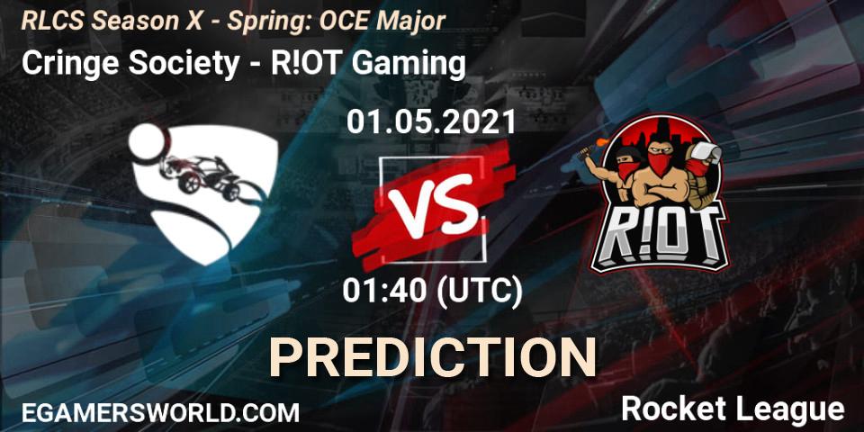 Prognose für das Spiel Cringe Society VS R!OT Gaming. 01.05.2021 at 01:35. Rocket League - RLCS Season X - Spring: OCE Major