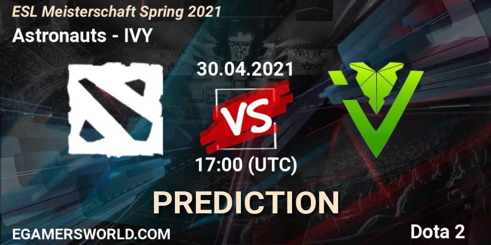 Prognose für das Spiel Astronauts VS IVY. 30.04.2021 at 17:10. Dota 2 - ESL Meisterschaft Spring 2021