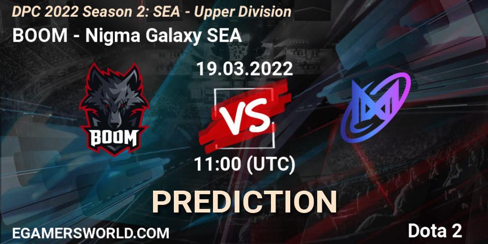 Prognose für das Spiel BOOM VS Nigma Galaxy SEA. 19.03.2022 at 10:00. Dota 2 - DPC 2021/2022 Tour 2 (Season 2): SEA Division I (Upper)