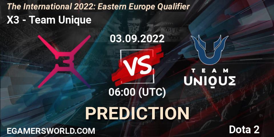 Prognose für das Spiel X3 VS Team Unique. 03.09.2022 at 06:25. Dota 2 - The International 2022: Eastern Europe Qualifier
