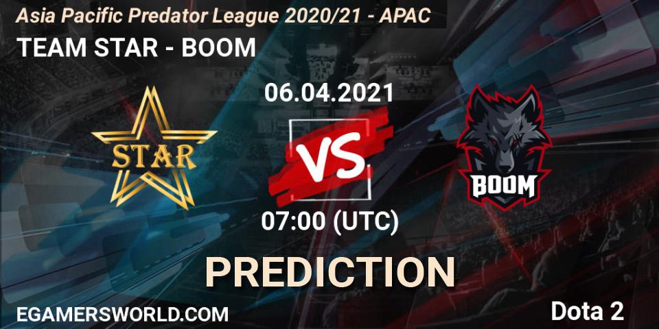 Prognose für das Spiel TEAM STAR VS BOOM. 06.04.2021 at 06:33. Dota 2 - Asia Pacific Predator League 2020/21 - APAC