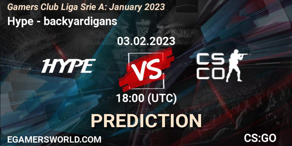 Prognose für das Spiel Hype VS backyardigans. 03.02.23. CS2 (CS:GO) - Gamers Club Liga Série A: January 2023