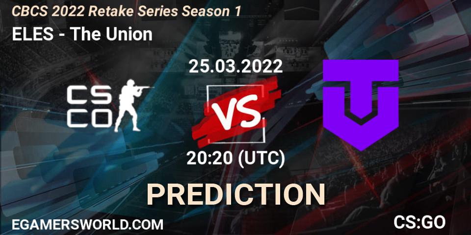 Prognose für das Spiel ELES VS The Union. 25.03.2022 at 20:20. Counter-Strike (CS2) - CBCS 2022 Retake Series Season 1