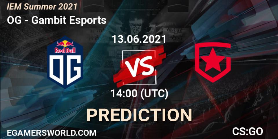 Prognose für das Spiel OG VS Gambit Esports. 13.06.21. CS2 (CS:GO) - IEM Summer 2021