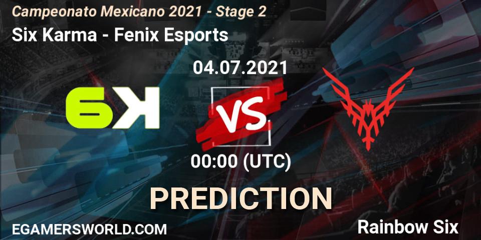 Prognose für das Spiel Six Karma VS Fenix Esports. 04.07.2021 at 00:00. Rainbow Six - Campeonato Mexicano 2021 - Stage 2