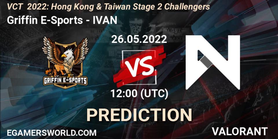 Prognose für das Spiel Griffin E-Sports VS IVAN. 26.05.2022 at 13:00. VALORANT - VCT 2022: Hong Kong & Taiwan Stage 2 Challengers