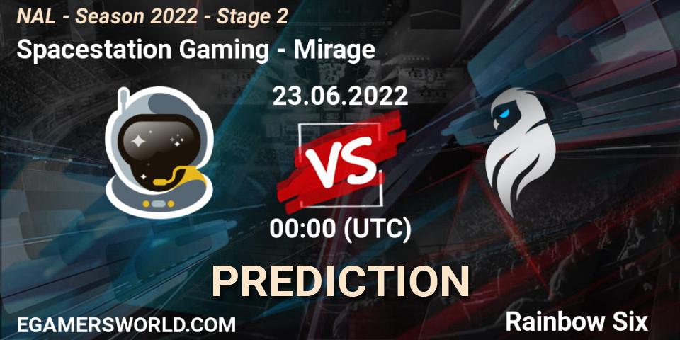 Prognose für das Spiel Spacestation Gaming VS Mirage. 23.06.2022 at 00:00. Rainbow Six - NAL - Season 2022 - Stage 2