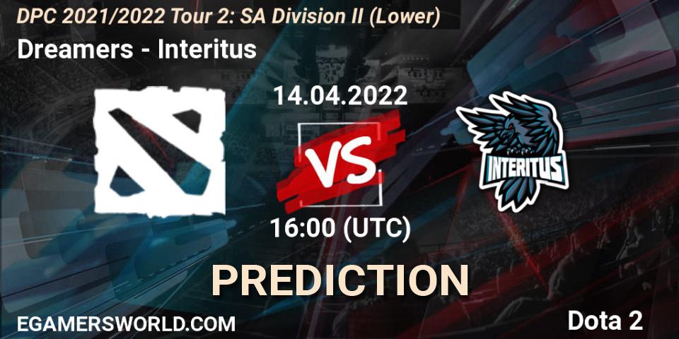 Prognose für das Spiel Dreamers VS Interitus. 14.04.2022 at 17:03. Dota 2 - DPC 2021/2022 Tour 2: SA Division II (Lower)