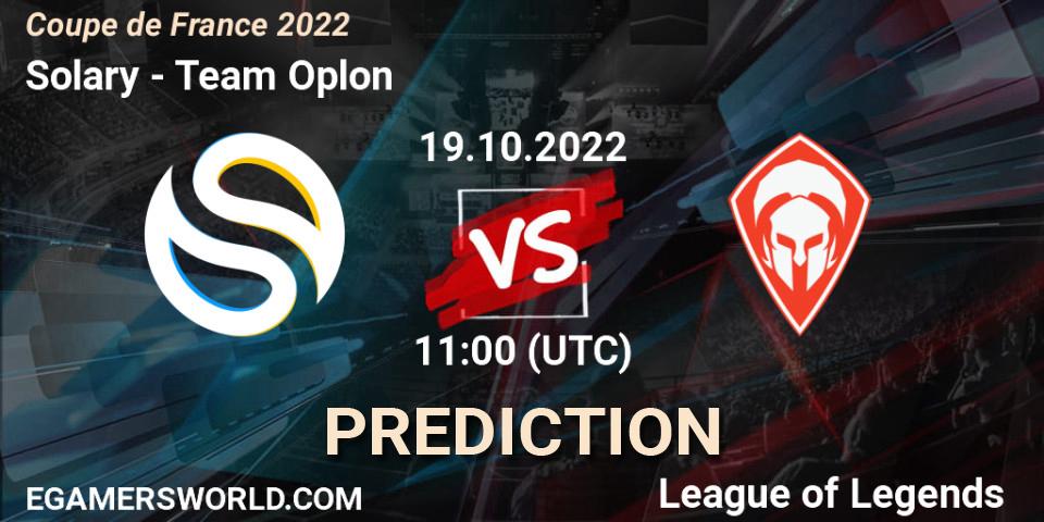 Prognose für das Spiel Solary VS Team Oplon. 19.10.2022 at 11:00. LoL - Coupe de France 2022