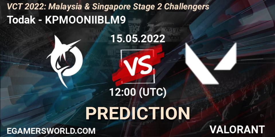 Prognose für das Spiel Todak VS KPMOONIIBLM9. 15.05.2022 at 09:10. VALORANT - VCT 2022: Malaysia & Singapore Stage 2 Challengers