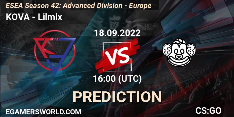 Prognose für das Spiel KOVA VS Lilmix. 18.09.22. CS2 (CS:GO) - ESEA Season 42: Advanced Division - Europe