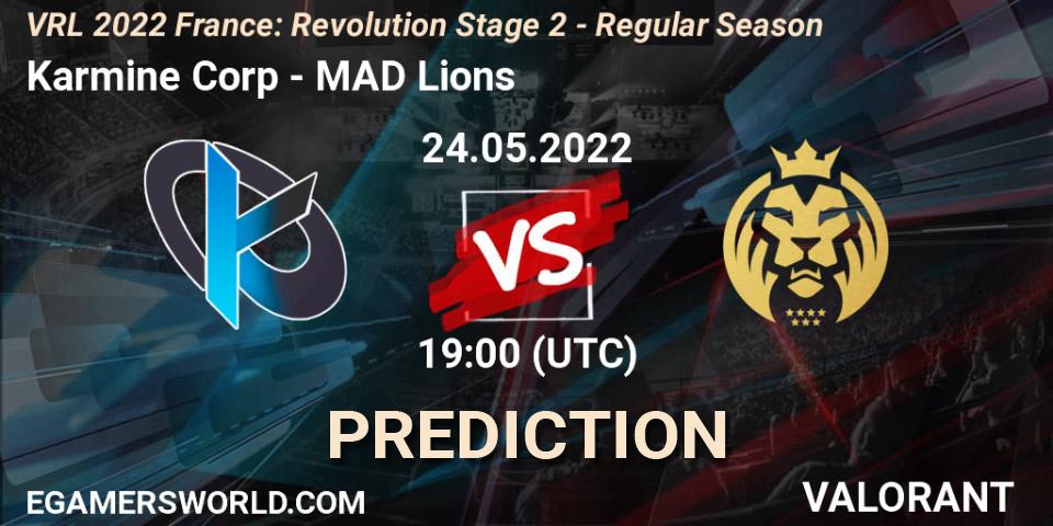 Prognose für das Spiel Karmine Corp VS MAD Lions. 24.05.2022 at 19:30. VALORANT - VRL 2022 France: Revolution Stage 2 - Regular Season
