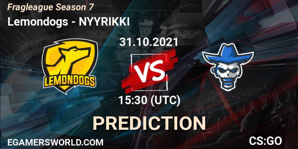 Prognose für das Spiel Lemondogs VS NYYRIKKI. 31.10.21. CS2 (CS:GO) - Fragleague Season 7