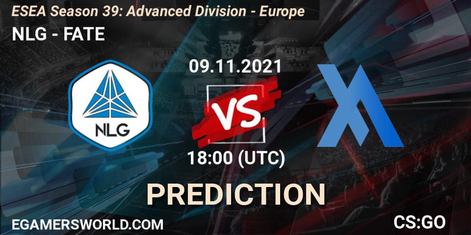Prognose für das Spiel NLG VS FATE. 09.11.2021 at 18:00. Counter-Strike (CS2) - ESEA Season 39: Advanced Division - Europe