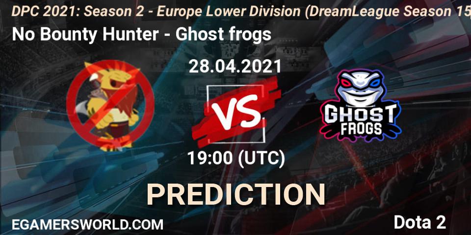 Prognose für das Spiel No Bounty Hunter VS Ghost frogs. 28.04.2021 at 20:00. Dota 2 - DPC 2021: Season 2 - Europe Lower Division (DreamLeague Season 15)