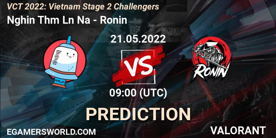 Prognose für das Spiel Nghiện Thêm Lần Nữa VS Ronin. 21.05.2022 at 09:30. VALORANT - VCT 2022: Vietnam Stage 2 Challengers