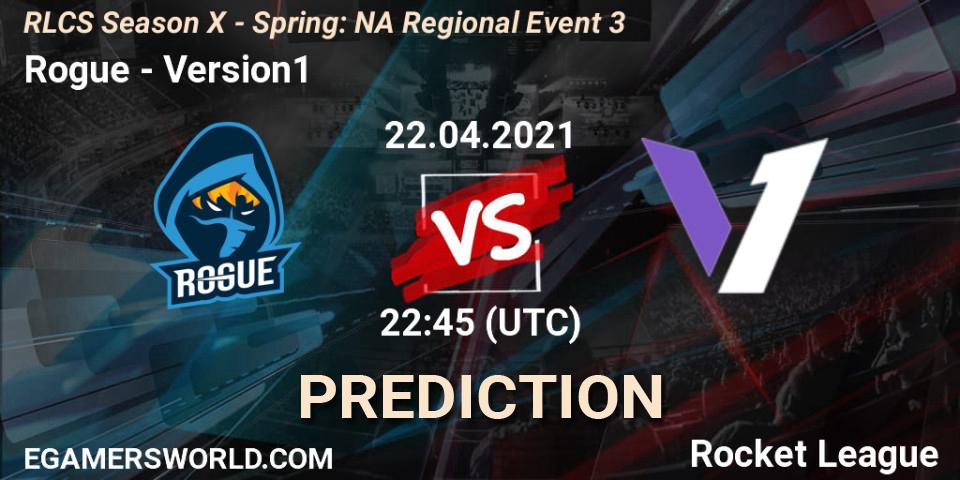 Prognose für das Spiel Rogue VS Version1. 22.04.2021 at 22:45. Rocket League - RLCS Season X - Spring: NA Regional Event 3