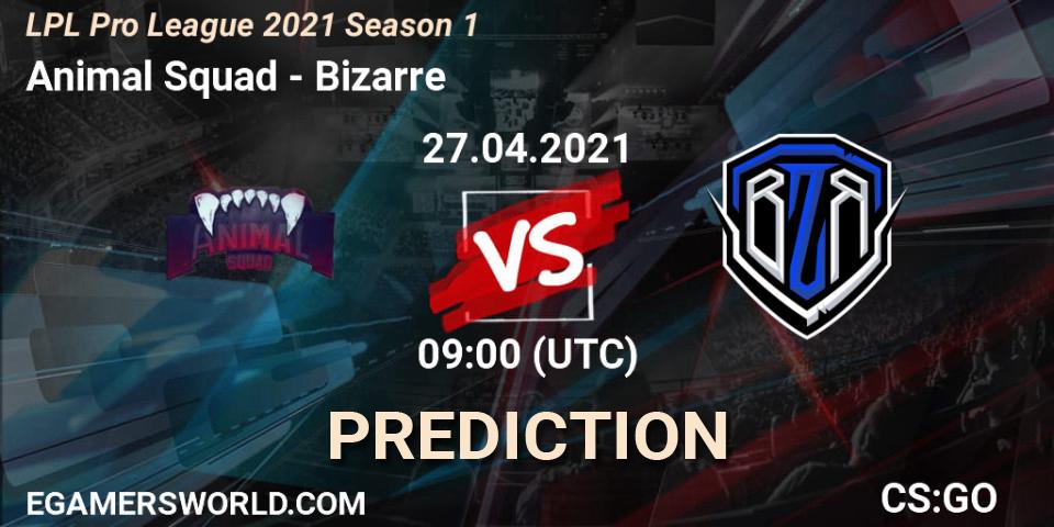 Prognose für das Spiel Animal Squad VS Bizarre. 27.04.2021 at 09:00. Counter-Strike (CS2) - LPL Pro League 2021 Season 1