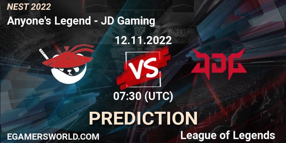 Prognose für das Spiel Anyone's Legend VS JD Gaming. 12.11.22. LoL - NEST 2022