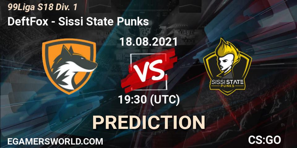 Prognose für das Spiel DeftFox VS Sissi State Punks. 12.10.2021 at 17:00. Counter-Strike (CS2) - 99Liga S18 Div. 1