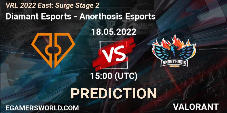 Prognose für das Spiel Diamant Esports VS Anorthosis Esports. 18.05.2022 at 15:00. VALORANT - VRL 2022 East: Surge Stage 2