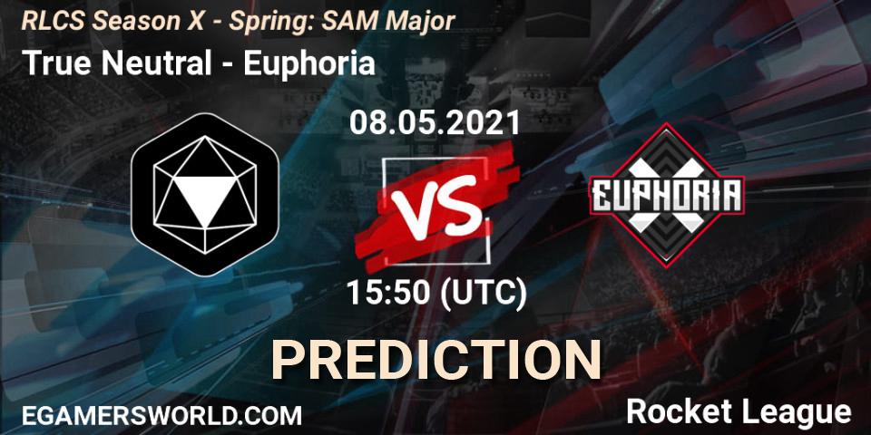 Prognose für das Spiel True Neutral VS Euphoria. 08.05.2021 at 15:50. Rocket League - RLCS Season X - Spring: SAM Major