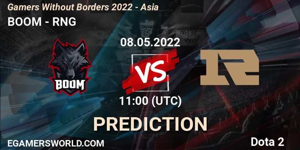Prognose für das Spiel BOOM VS RNG. 08.05.22. Dota 2 - Gamers Without Borders 2022 - Asia