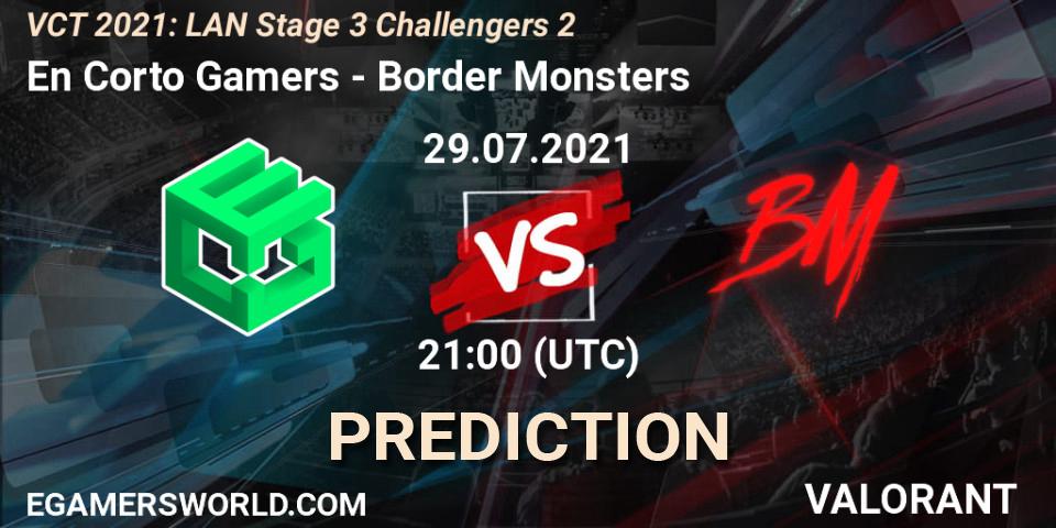 Prognose für das Spiel En Corto Gamers VS Border Monsters. 29.07.2021 at 21:00. VALORANT - VCT 2021: LAN Stage 3 Challengers 2