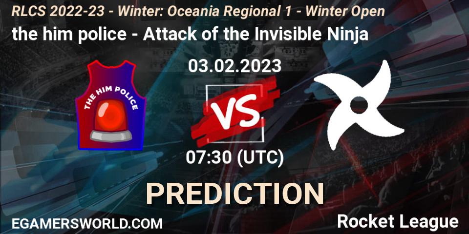 Prognose für das Spiel the him police VS Attack of the Invisible Ninja. 03.02.2023 at 07:30. Rocket League - RLCS 2022-23 - Winter: Oceania Regional 1 - Winter Open
