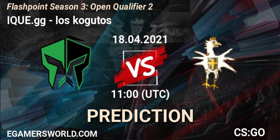 Prognose für das Spiel IQUE.gg VS los kogutos. 18.04.2021 at 11:00. Counter-Strike (CS2) - Flashpoint Season 3: Open Qualifier 2