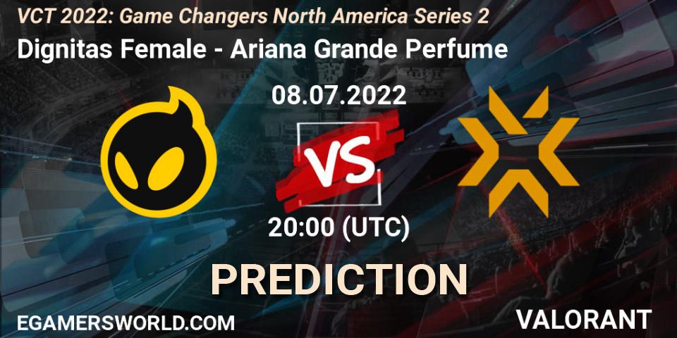 Prognose für das Spiel Dignitas Female VS Ariana Grande Perfume. 08.07.2022 at 20:15. VALORANT - VCT 2022: Game Changers North America Series 2