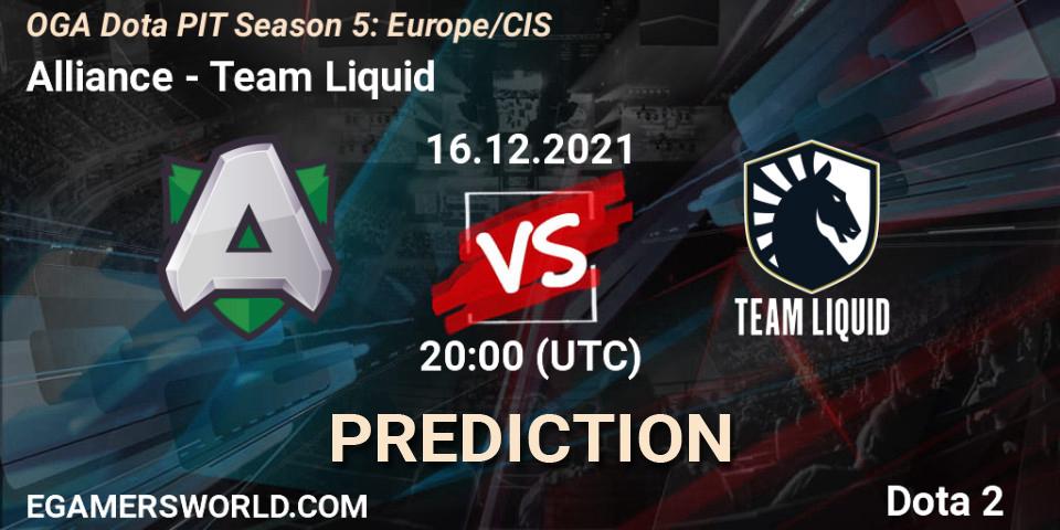 Prognose für das Spiel Alliance VS Team Liquid. 16.12.21. Dota 2 - OGA Dota PIT Season 5: Europe/CIS