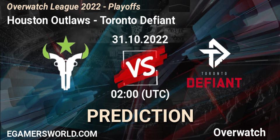Prognose für das Spiel Houston Outlaws VS Toronto Defiant. 31.10.2022 at 02:00. Overwatch - Overwatch League 2022 - Playoffs