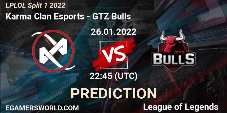 Prognose für das Spiel Karma Clan Esports VS GTZ Bulls. 26.01.2022 at 23:00. LoL - LPLOL Split 1 2022