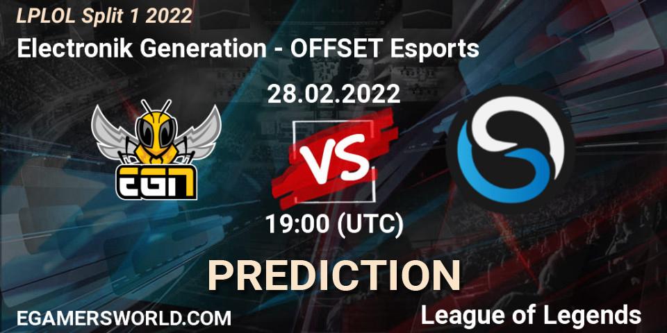 Prognose für das Spiel Electronik Generation VS OFFSET Esports. 28.02.2022 at 19:00. LoL - LPLOL Split 1 2022