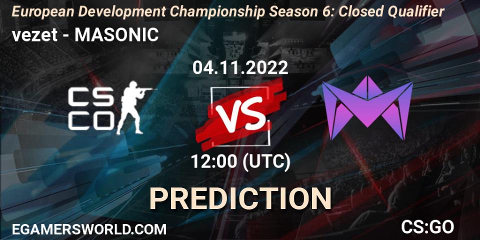 Prognose für das Spiel vezet VS MASONIC. 04.11.2022 at 12:00. Counter-Strike (CS2) - European Development Championship Season 6: Closed Qualifier