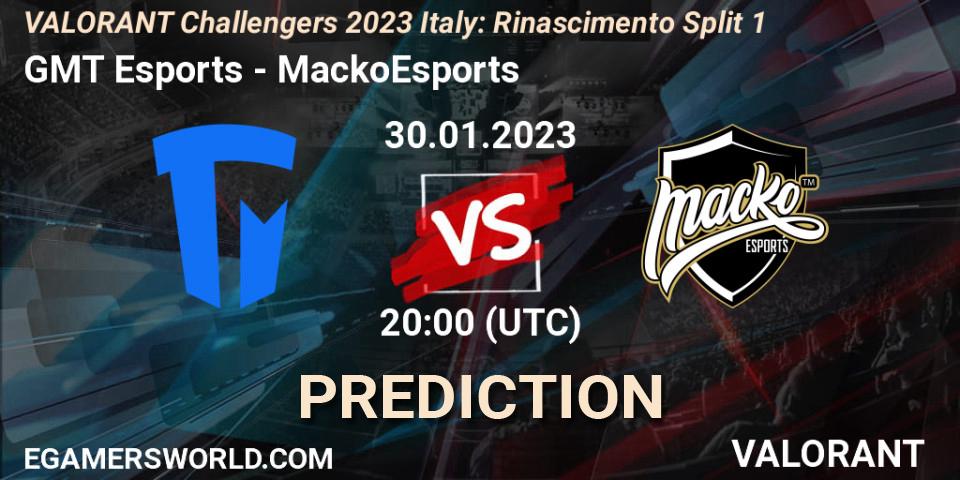 Prognose für das Spiel GMT Esports VS MackoEsports. 30.01.23. VALORANT - VALORANT Challengers 2023 Italy: Rinascimento Split 1