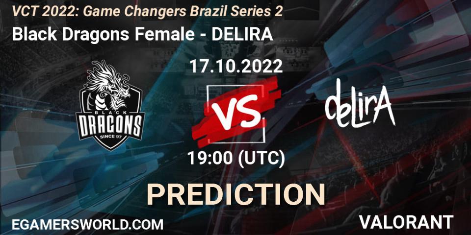 Prognose für das Spiel Black Dragons Female VS DELIRA. 17.10.2022 at 19:00. VALORANT - VCT 2022: Game Changers Brazil Series 2