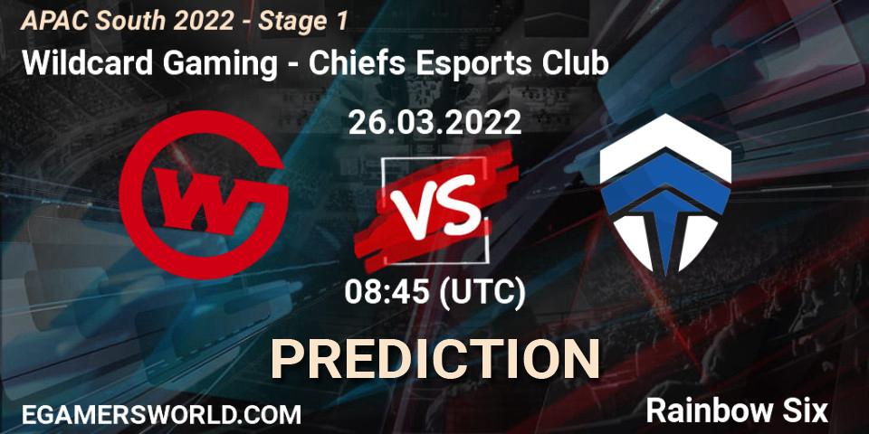 Prognose für das Spiel Wildcard Gaming VS Chiefs Esports Club. 26.03.2022 at 08:45. Rainbow Six - APAC South 2022 - Stage 1