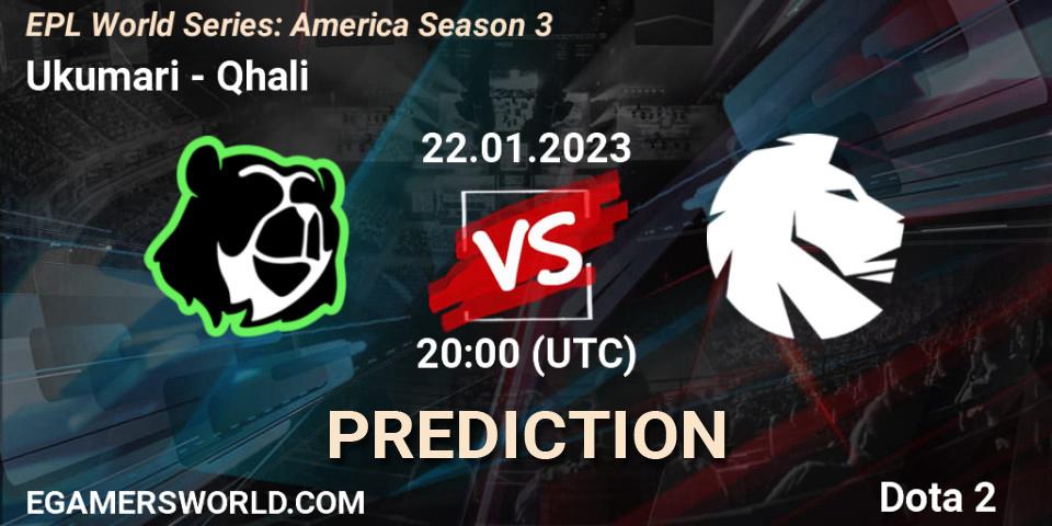 Prognose für das Spiel Ukumari VS Qhali. 22.01.2023 at 20:08. Dota 2 - EPL World Series: America Season 3