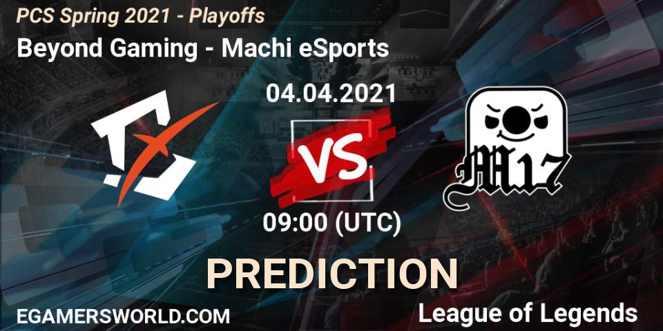 Prognose für das Spiel Beyond Gaming VS Machi eSports. 04.04.2021 at 09:00. LoL - PCS Spring 2021 - Playoffs