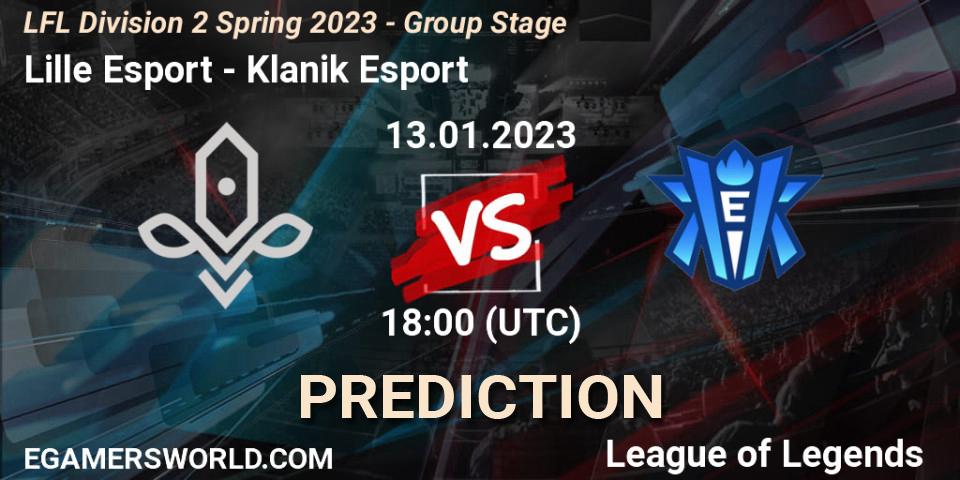 Prognose für das Spiel Lille Esport VS Klanik Esport. 13.01.2023 at 18:00. LoL - LFL Division 2 Spring 2023 - Group Stage