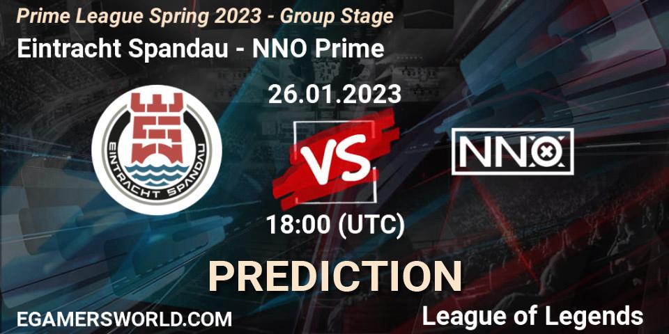 Prognose für das Spiel Eintracht Spandau VS NNO Prime. 26.01.2023 at 19:00. LoL - Prime League Spring 2023 - Group Stage
